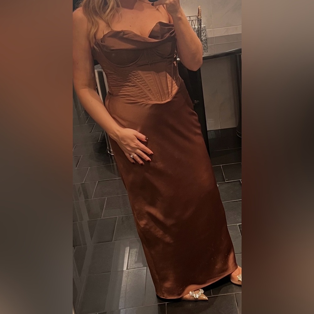 House of CB Brown Satin Dress